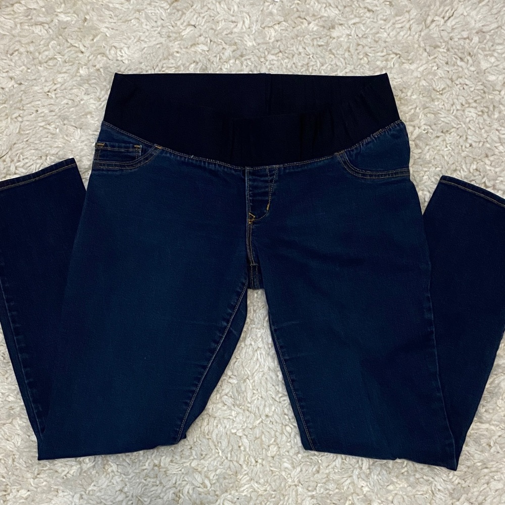 Maternity Dark Blue Pull-On Jeans with Stretch Waistband